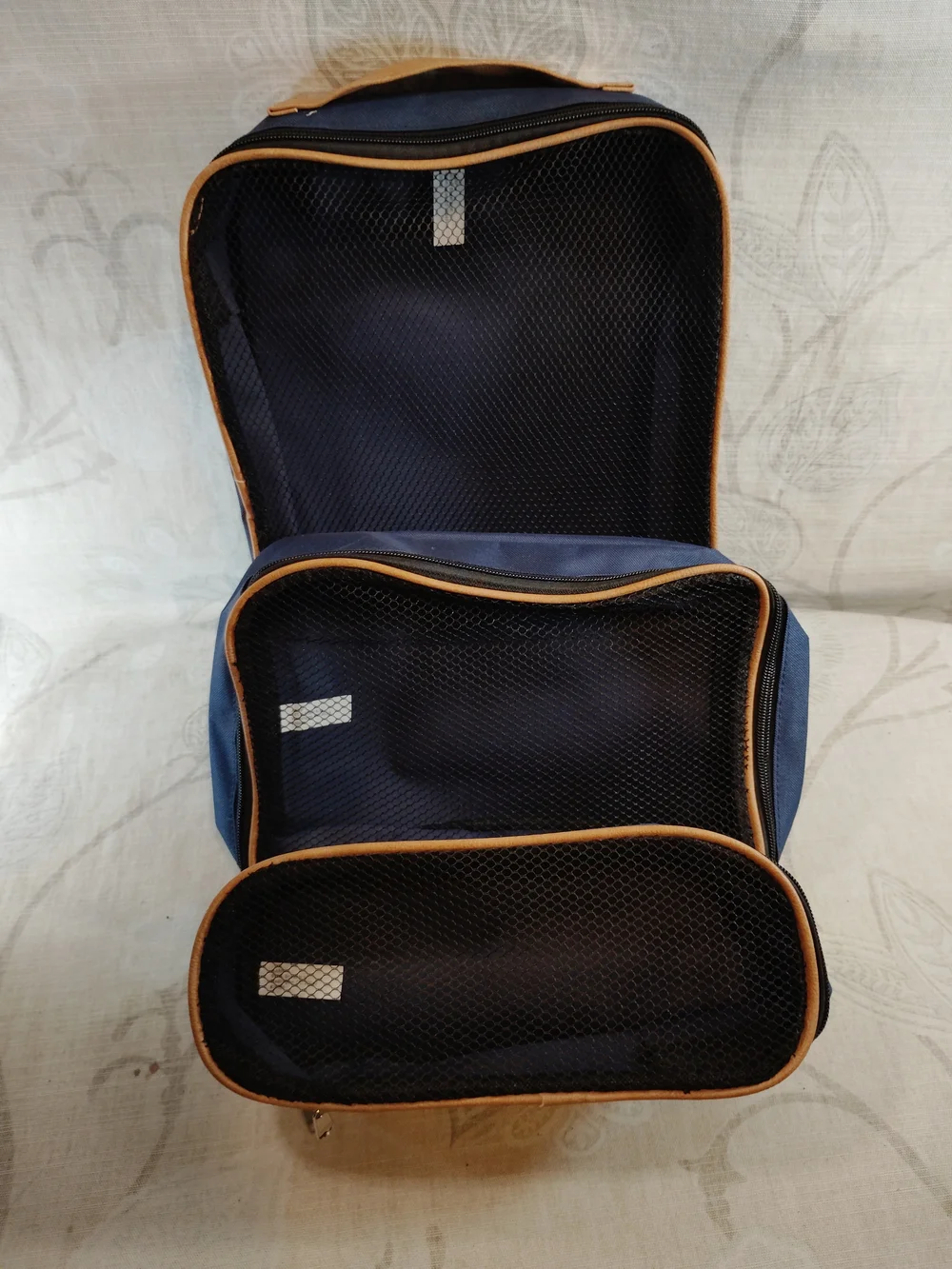 3pc Navy Blue Travel Organizer Cubes Bags with Tan Trim